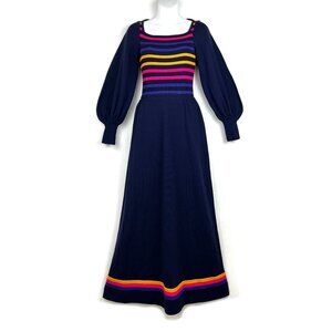 Crissa Linea Italiana 70s Maxi 100% Wool LS Dress Bohemian Vintage Womens
